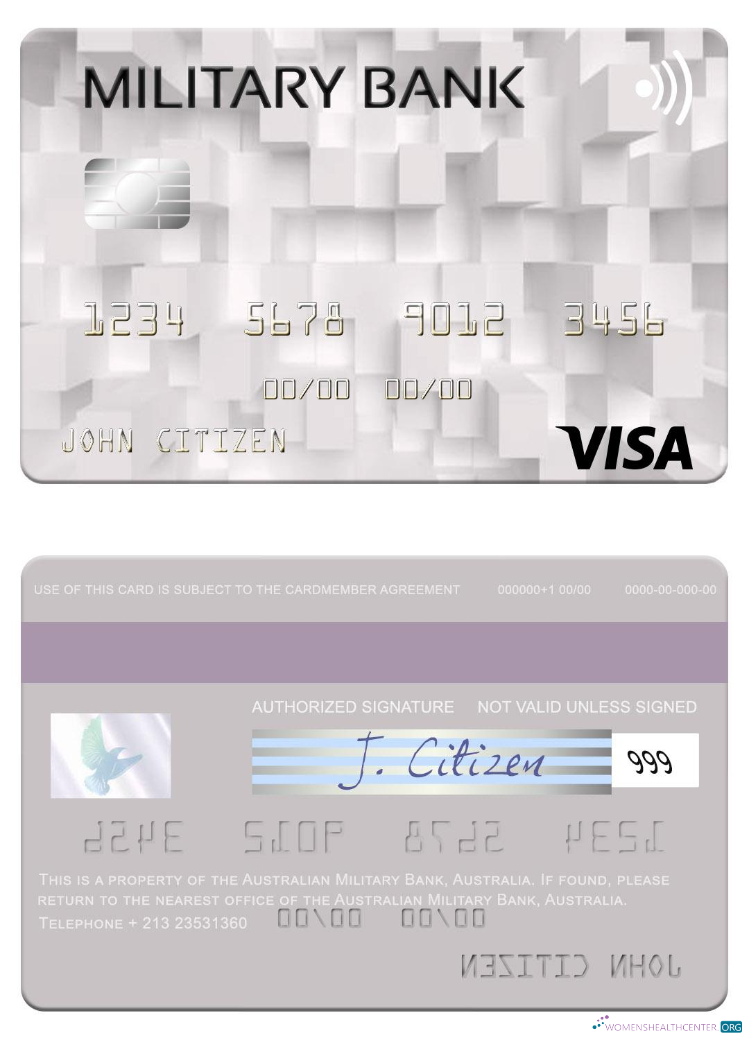 Download Australia Australian Military Bank visa card Photoshop template